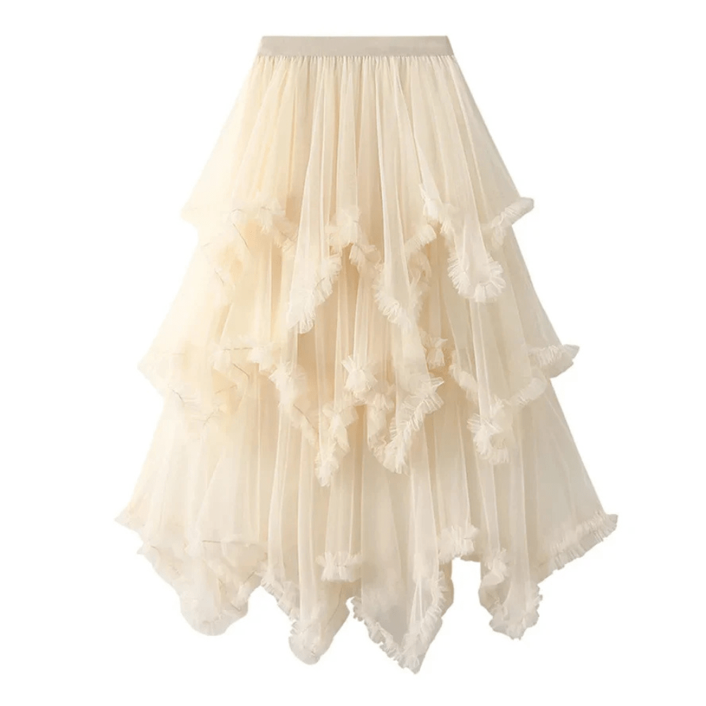 Älvinspirerad tyllkjol med asymmetrisk fåll Beige / One Size