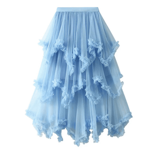 Älvinspirerad tyllkjol med asymmetrisk fåll Blå / One Size