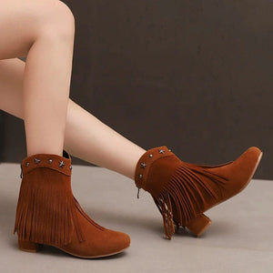 Ankelboots i Mocka med Fransar
