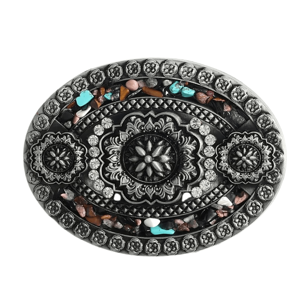 Bältespänne boho turkos blommor vintage western Silver