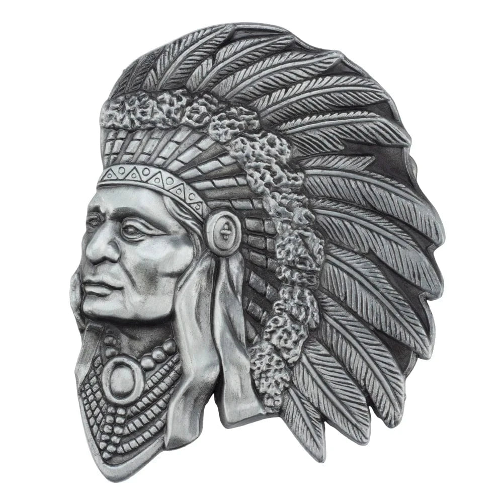 Bältesspänne cowboy indian hövding western stil för män Antiksilver
