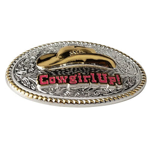 Bältesspänne cowgirl up western stil med guld och silver