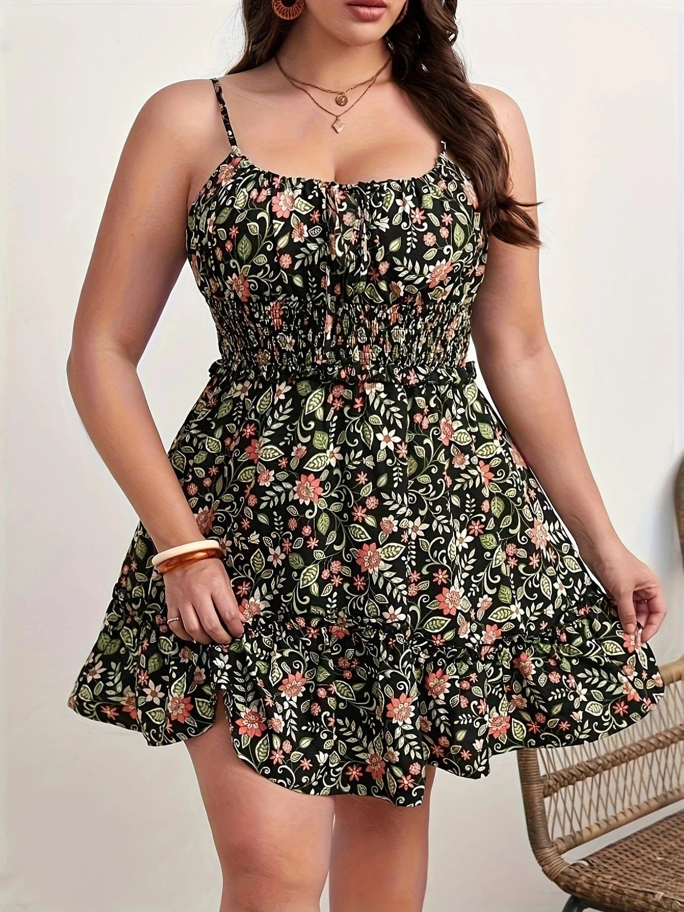 Blommig klänning plus size Svart / 0XL