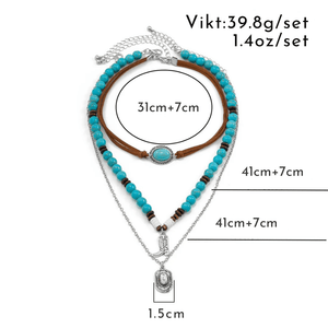 Bohemiskt lager-på-lager halsband med turkos Stil med 3st