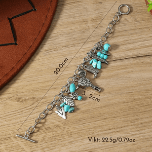 Boho Läderarmband med Turkosa Pärlor och Berlocker