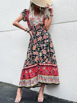 Boho sommarklänning dam med blommigt tryck Svart / S