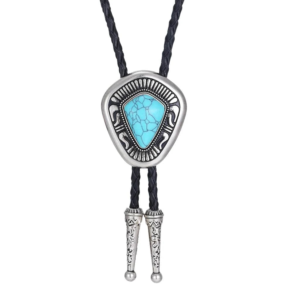 Bolo tie i diamantformad metall med natursten Blå