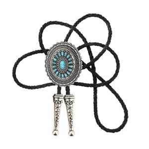 Bolo tie i solrosformad metallram och turkos sten Turkosblå