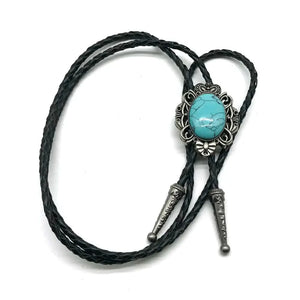 Bolo tie med blå turkossten och antiksilverram Turkosblå