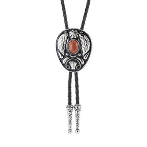 Bolo tie med dekorativ sten och lövmönstrad i vintage-stil Röd