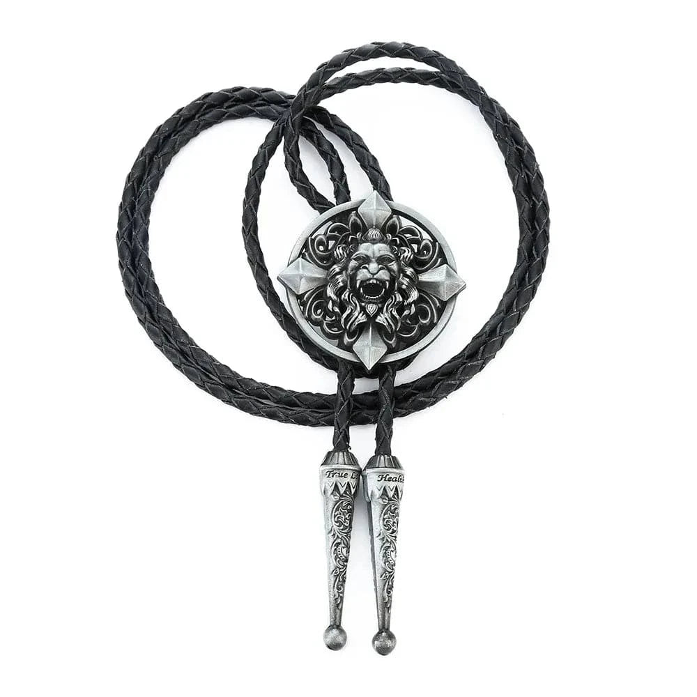 Bolo tie med lejonhuvud i antikmetall Silver