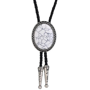 Bolo tie med oval ädelstensimitation Vit