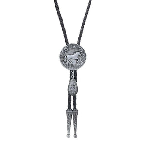 Bolo tie med rund hästberlock och läderband
