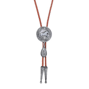 Bolo tie med rund hästberlock och läderband