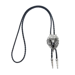 Bolo tie med silver varghuvud och svart agat Silver