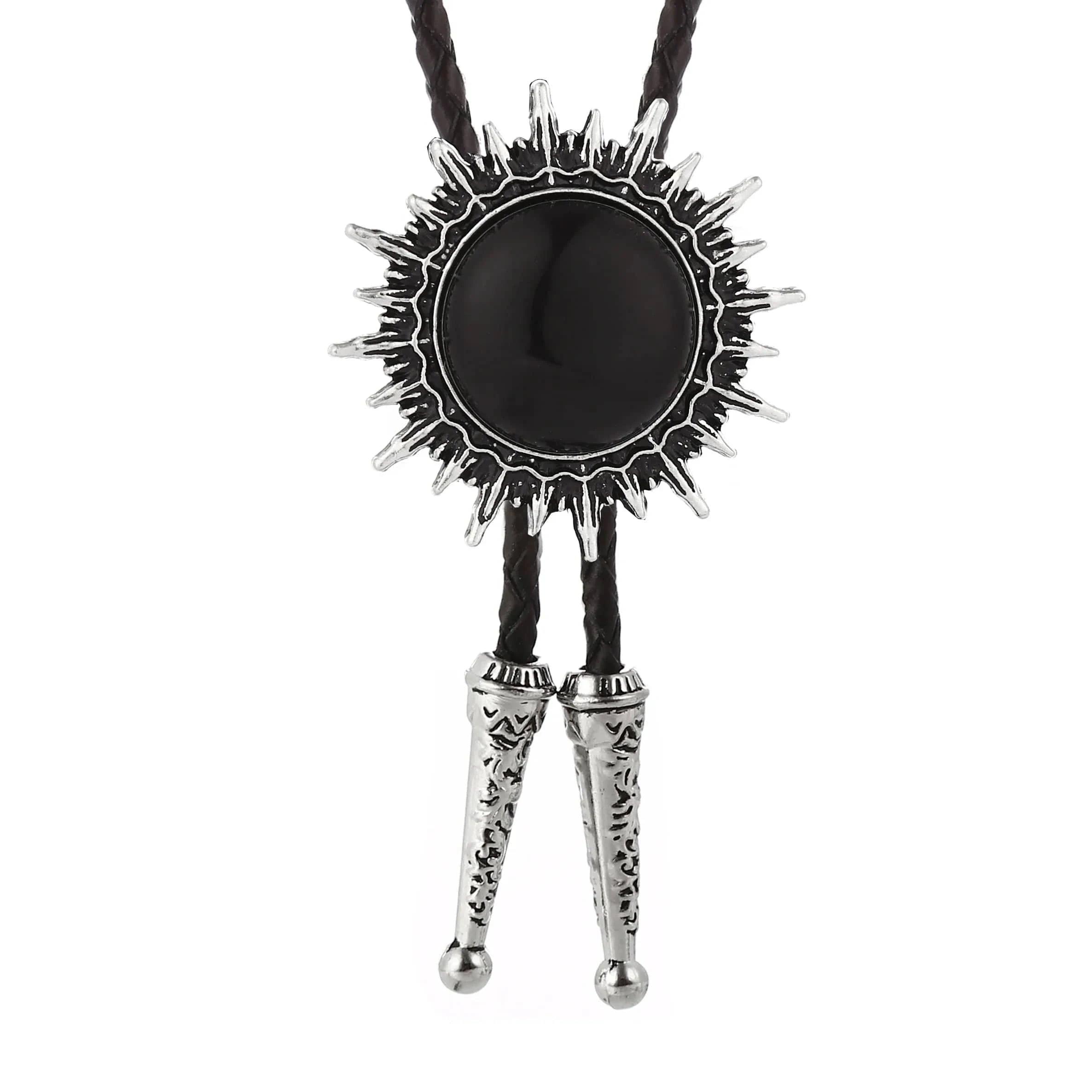 Bolo tie med solinspirerad medaljong i naturglas Svart