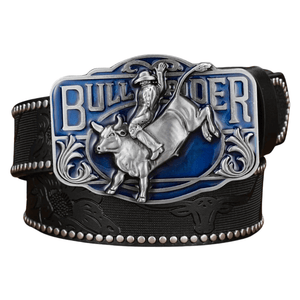 Bull Rider cowboybälte med blå emaljspänne Svart / 120cm