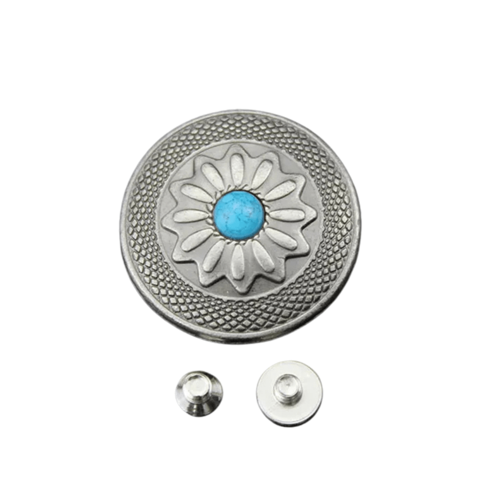 Concho 25 mm i Antiksilver med Färgsten Blå C