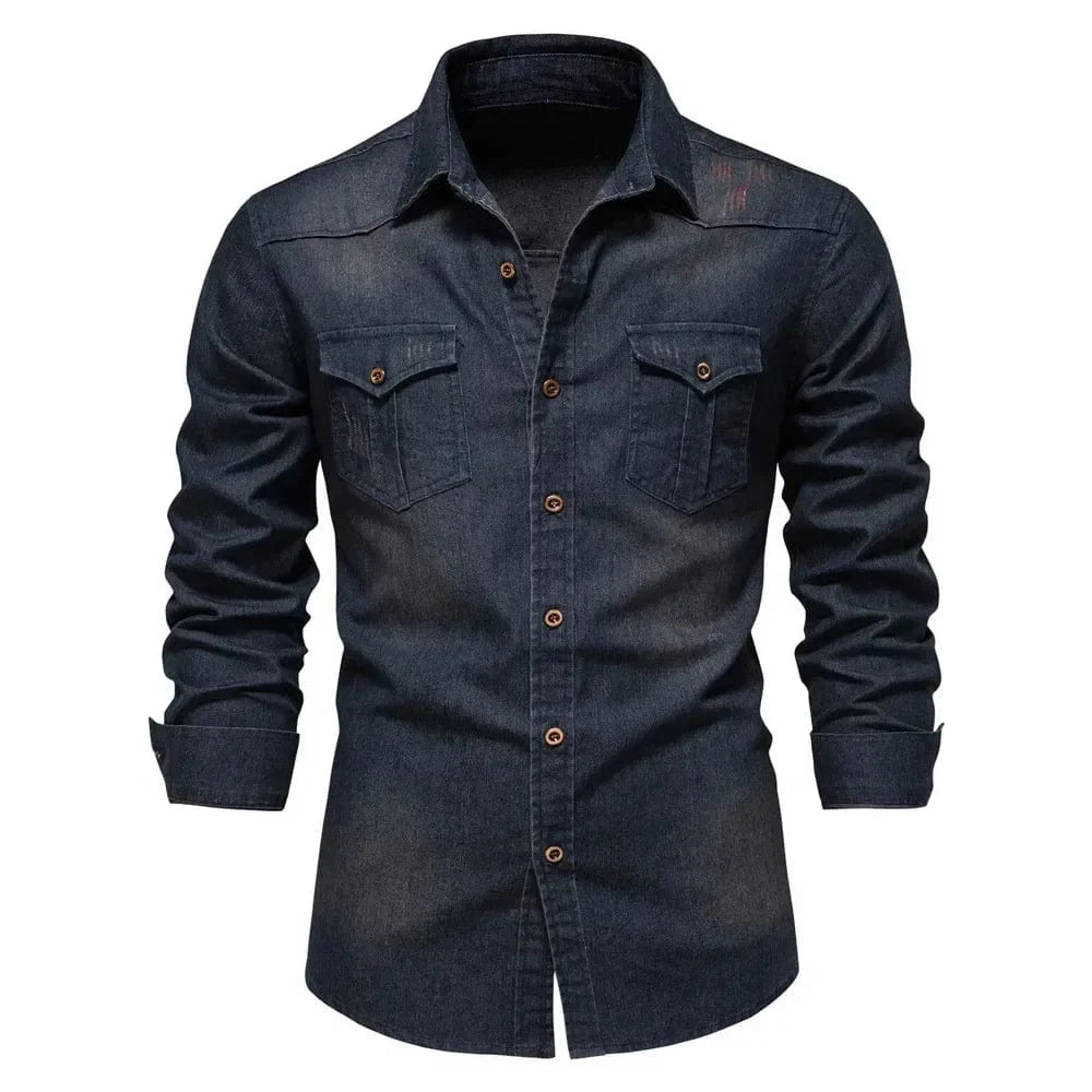 Cowboy denim skjorta herr Marinblå / S