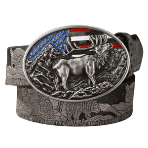 Cowboybälte amerikanskt älgspänne Svart silver / 120cm