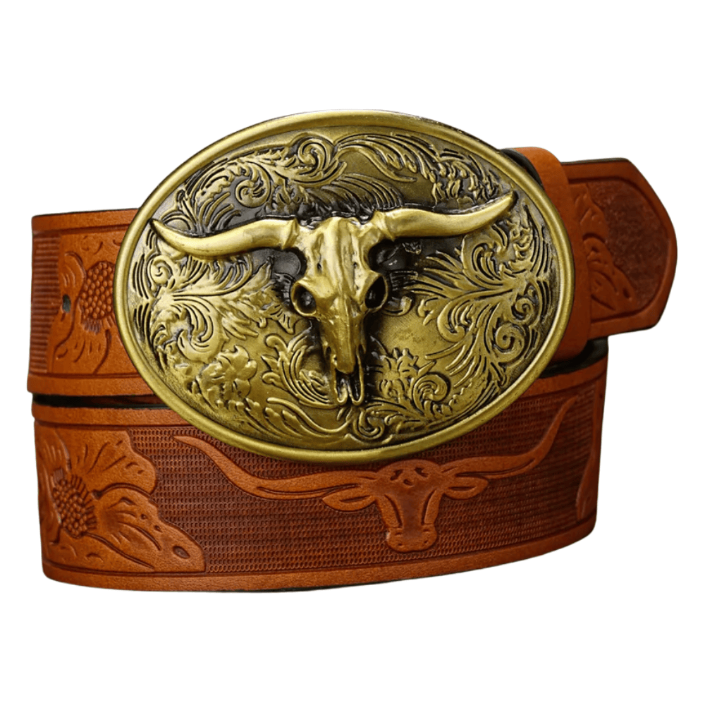 Cowboybälte antikguldt spänne Skalle / 120cm