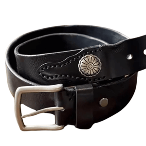 Cowboybälte i Svart Äkta Läder med Silverdetaljer