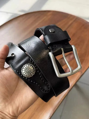 Cowboybälte i Svart Äkta Läder med Silverdetaljer