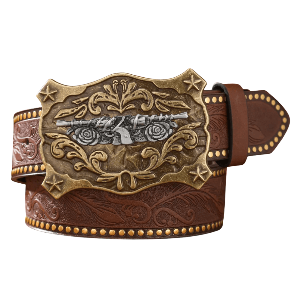 Cowboybälte med pistolmotiv Brun guld / 120cm