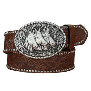 Cowboybälte silverfärgat hästspänne Mörkbrun / 120cm