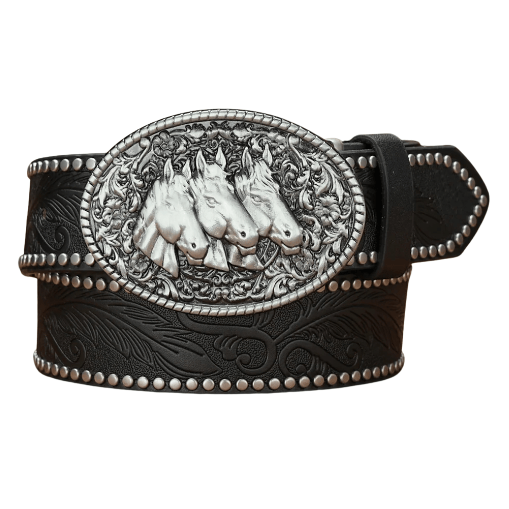 Cowboybälte silverfärgat hästspänne Svart / 120cm
