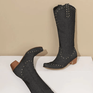 Cowboyboots Denim med Nitar och Blockklack