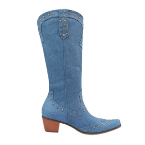 Cowboyboots Denim med Nitar och Blockklack