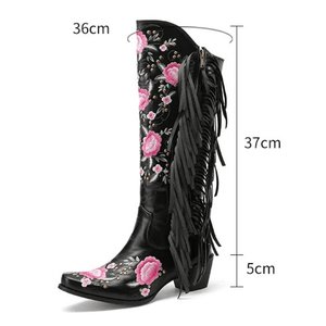 Cowboyboots med blombroderi och fransar