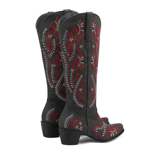Cowboyboots med broderad design och blockklack