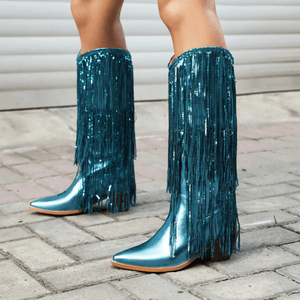 Cowboyboots med glänsande fransar