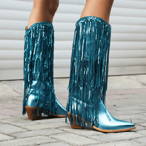 Cowboyboots med glänsande fransar