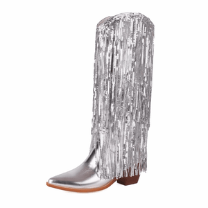 Cowboyboots med glänsande fransar Silver / 37