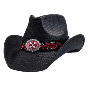 Cowboyhatt i halm med broderat bälte