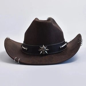Cowboyhatt i mjuk mockaimitation med stjärndetaljer