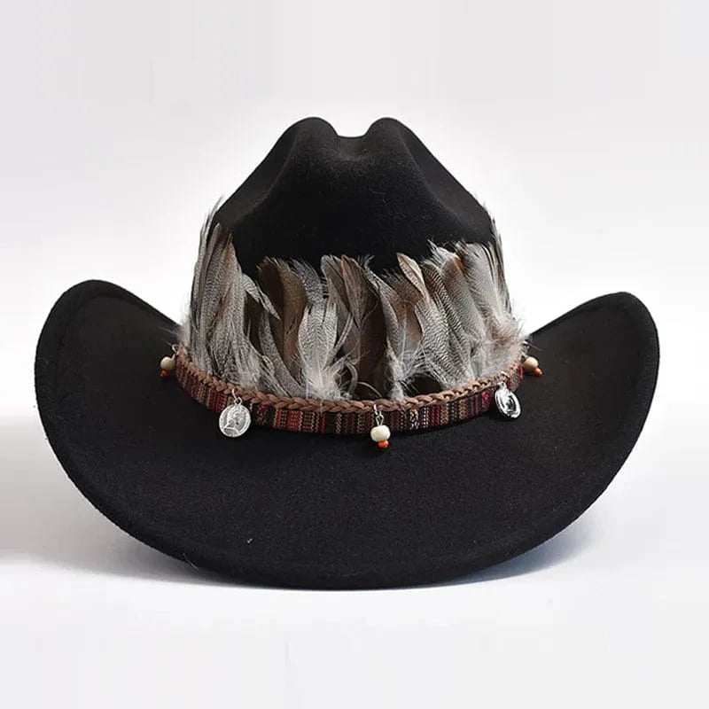 Cowboyhatt med Fjädrar Svart / 58-59cm