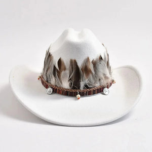 Cowboyhatt med Fjädrar Vit / 58-59cm