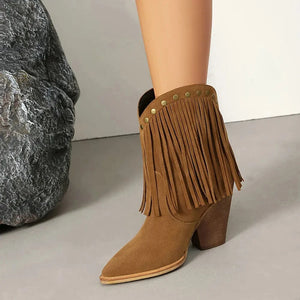 Cowgirl-Ankelboots i Mocka med Fransar