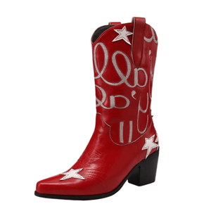 Cowgirl Boots med Stjärnbroderi Röd / 35