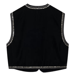 Elegant Broderad Väst i Svart