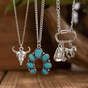 Flerradigt halsbandsset i western stil med turkos och cowboy-berlocker Silver med 3st