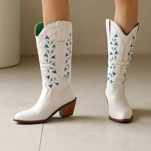 Höga Cowboyboots med Broderi för Dam
