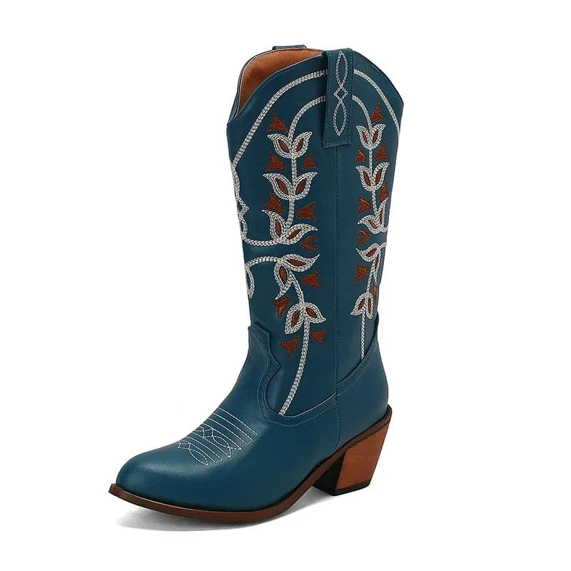 Höga Cowboyboots med Broderi för Dam Blå / 34
