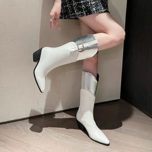 Höga Cowboyboots med Metallisk Topp för Dam