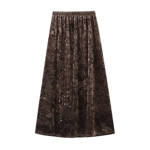 Kjol krossad sammet Mörkbrun / One Size