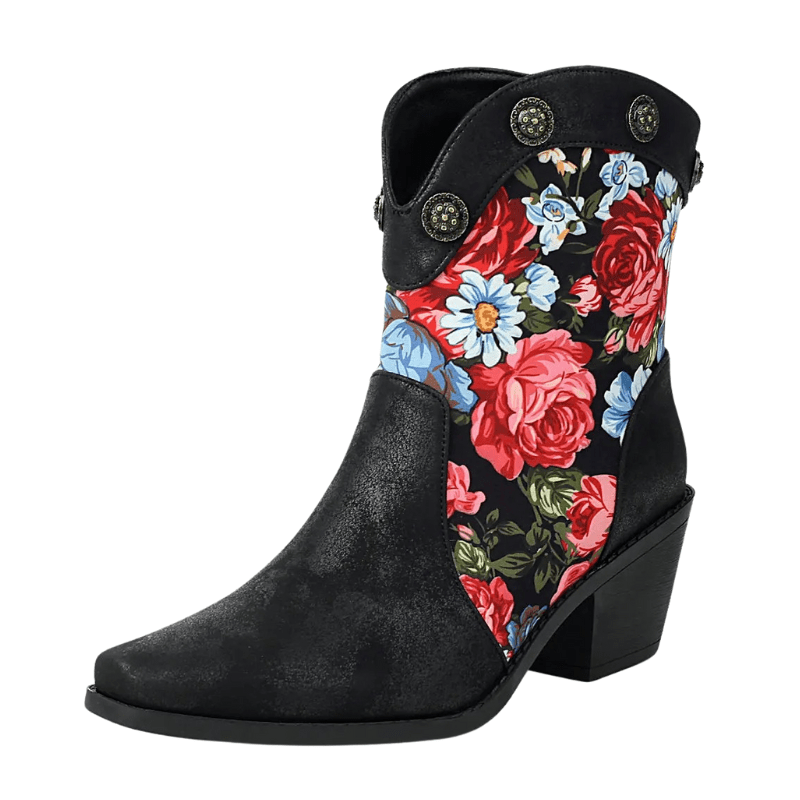 Korta Cowboyboots med Blommor Svart / 36